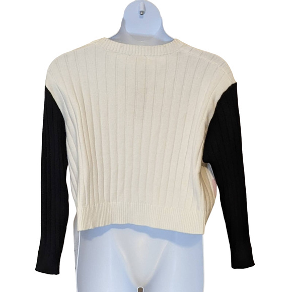 Pink Black Cream Loose Fit Color Block Cropped Sweater Size 1X NWT - Picture 2 of 2